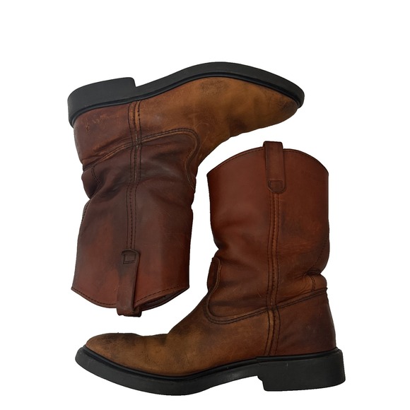 Red Wing Pecos Leather Work Boots Mens 10.5 E Wide Brown‎ Mid-Calf Vintage USA - Picture 1 of 16